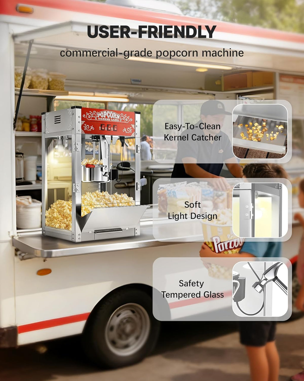 Machine à popcorn commerciale 16 oz, 1440 W, machine à popcorn de cinéma, machine à popcorn de table rouge dotée de commande à 3 interrupteurs et portes en verre trempé à cadre en acier
