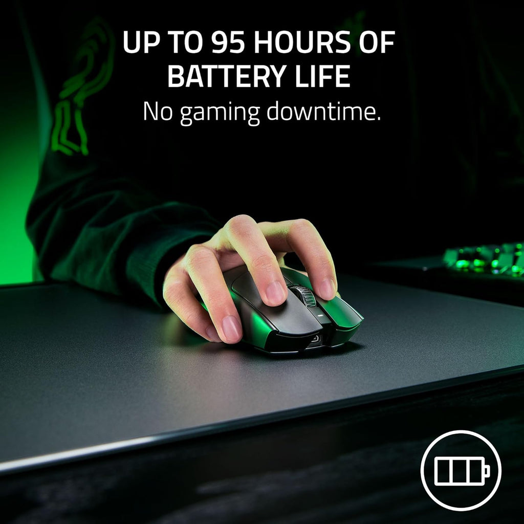 Souris gaming à connectivité sans fil Razer Viper V3 Pro : symétrique, légère (54 g), fréquence de rafraîchissement de 8 000 Hz, capteur optique 35 000 DPI, commutateurs optiques Gen3, 8 boutons programmables, autonomie de 95 h, noire.