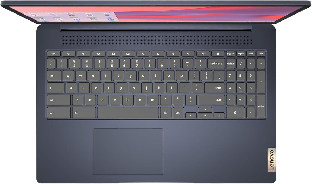Chromebook Lenovo IdeaPad 3i, écran FHD 15,6 pouces, processeur Intel Celeron N4500, 8 Go de RAM, 64 Go de stockage eMMC, résolution 1920 x 1080 pixels, webcam 720p, Chrome OS, bleu abysse