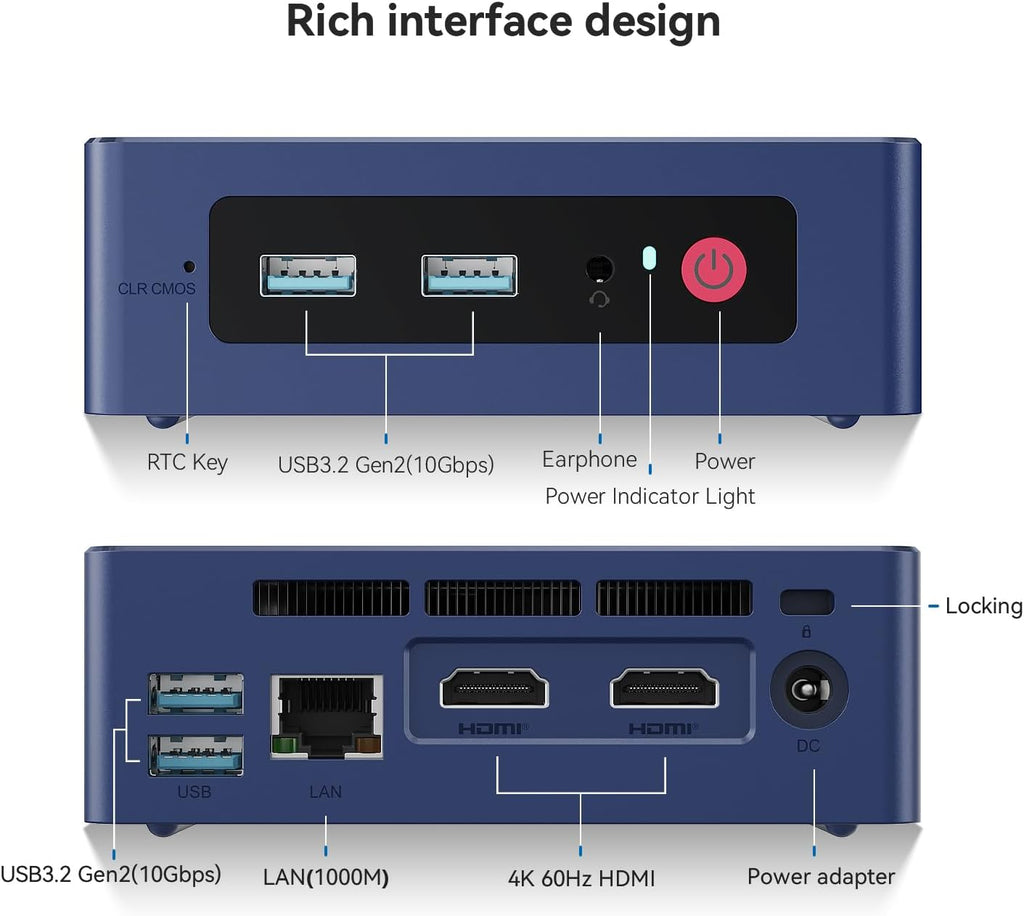 Mini PC Beelink Mini S12 Intel Core N95 quadricœur de 12e génération (allant jusqu'à 3,4 GHz), 8 Go de RAM DDR4, SSD de 256 Go, double sortie HDMI 4K UHD, Ethernet Gigabit, double Wi-Fi 5, Bluetooth 4.2, compatible HTPC et Windows 11 Home.