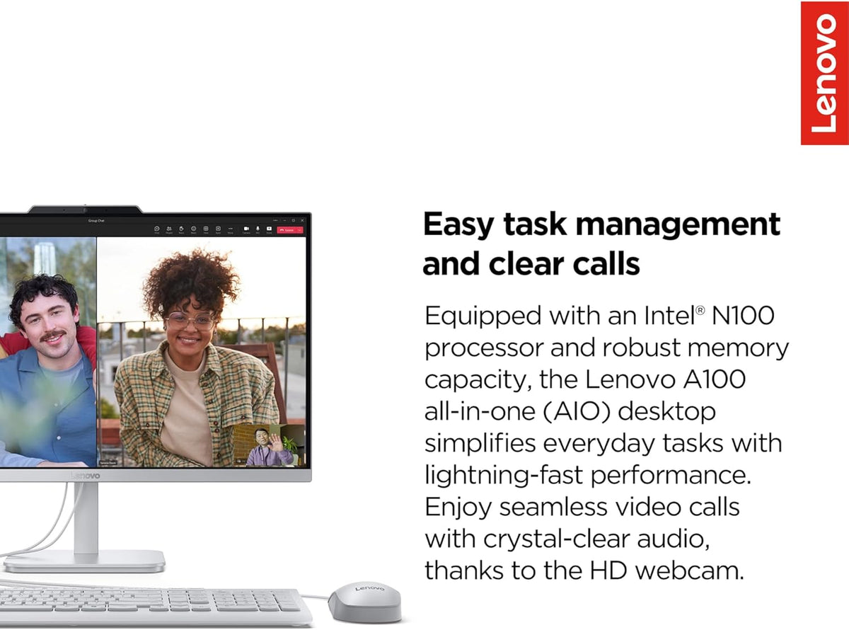 Ordinateur de bureau tout-en-un Lenovo IdeaCentre Everyday Tasks 24 Full HD • Office 365 pour le Web • Processeur Intel quadricœur • SSD de 256 Go • 8 Go de RAM • Clavier et souris • Windows 11 – Modèle pratique