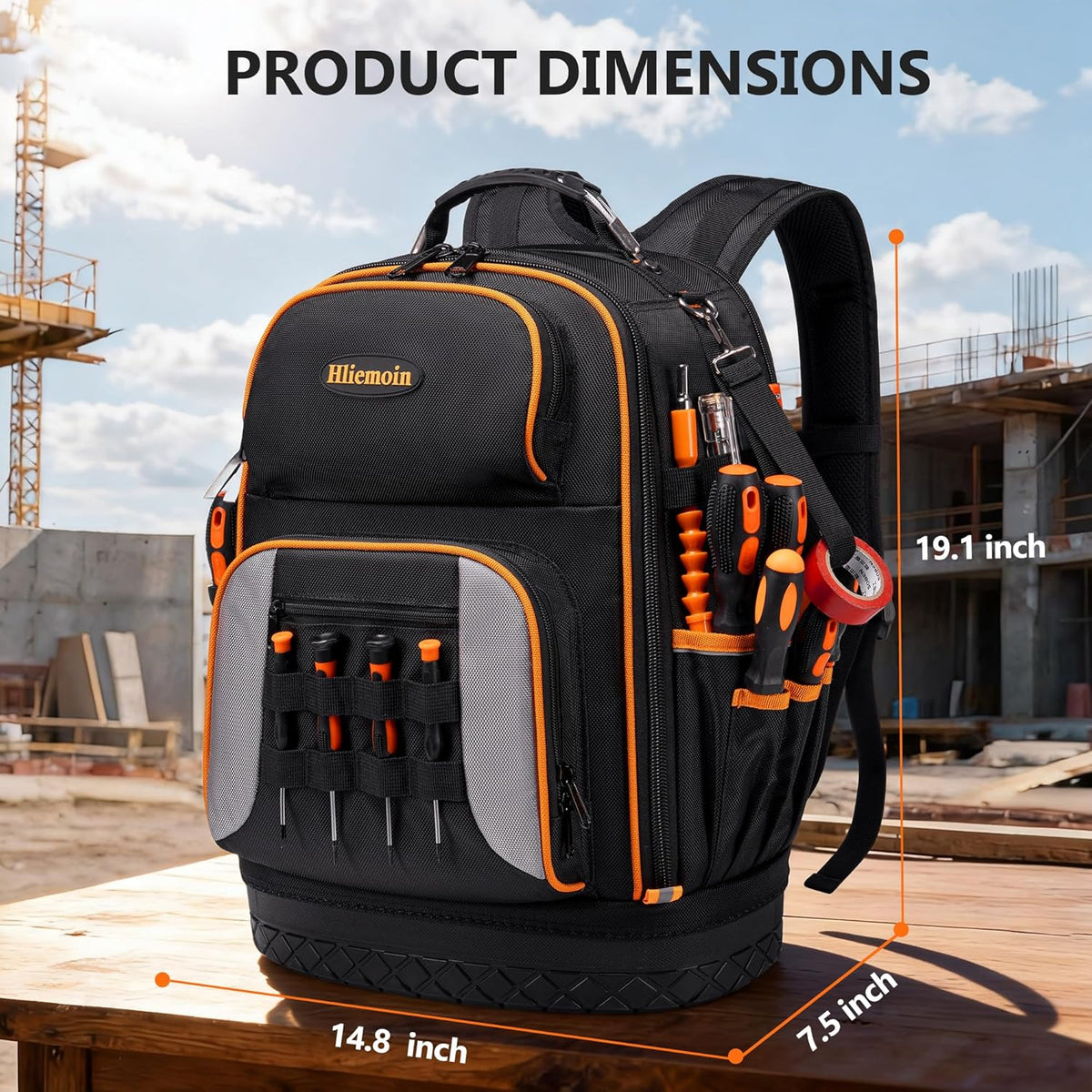 Sac à dos à outils robuste en tissu Oxford 1680D, 75 poches et passants, sac à dos d'électricien, grand sac à outils CVC à fond rigide, sac à dos pour technicien de chantier avec compartiment pour ordinateur compact portable 16 pouces pour hommes