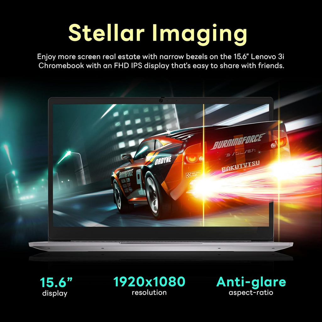 Chromebook Lenovo Ideapad 3 15,6" FHD, processeur Intel Celeron N4500, 4 Go de RAM, 224 Go de stockage (SSD 64 Go + station d'accueil 160 Go), carte graphique Intel UHD, clavier complet, Chrome OS, gris arctique