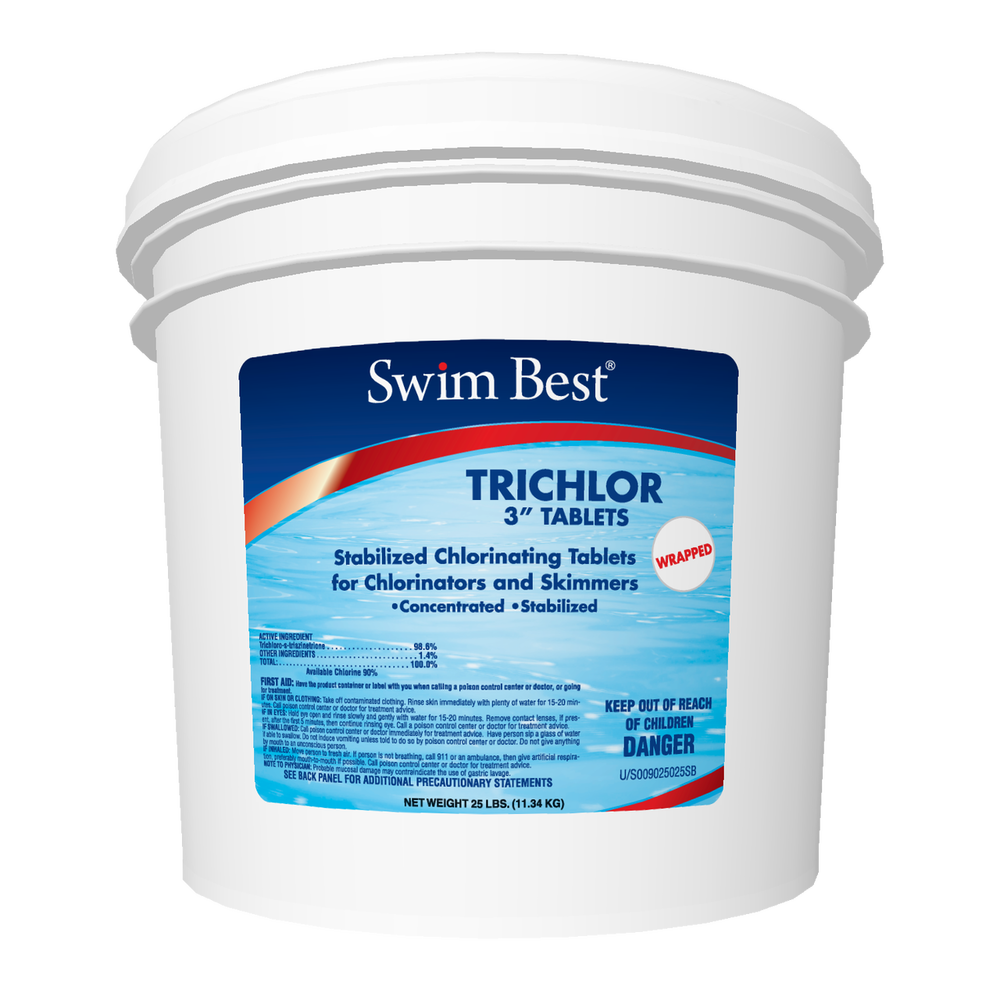 Comprimés de chlore trichloré stabilisé Swim Best de 7,6 cm (3 po), emballés – 11,3 kg (25 lb) pratique