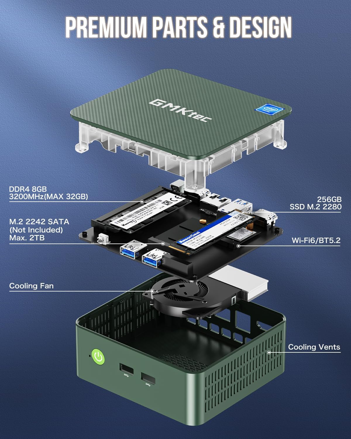Mini PC Windows 11 Pro Intel N5105, 8 Go de RAM, disque dur de 128 Go, mini-ordinateur de bureau, micro-ordinateur doté de double HDMI 4K, double DDR4, double WiFi, Ethernet RJ45, BT4.2, ventilateurs de refroidissement (12 Go DDR5 + 256 Go N97)