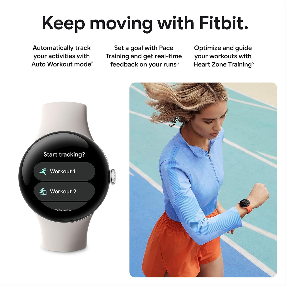 Présentation : Google Pixel Watch 2 (modèle précédent) avec le meilleur de Fitbit : suivi de la fréquence cardiaque, gestion du stress, sécurité. Montre connectée Android avec boîtier en aluminium argenté poli, bracelet Bay Active et Wi-Fi.