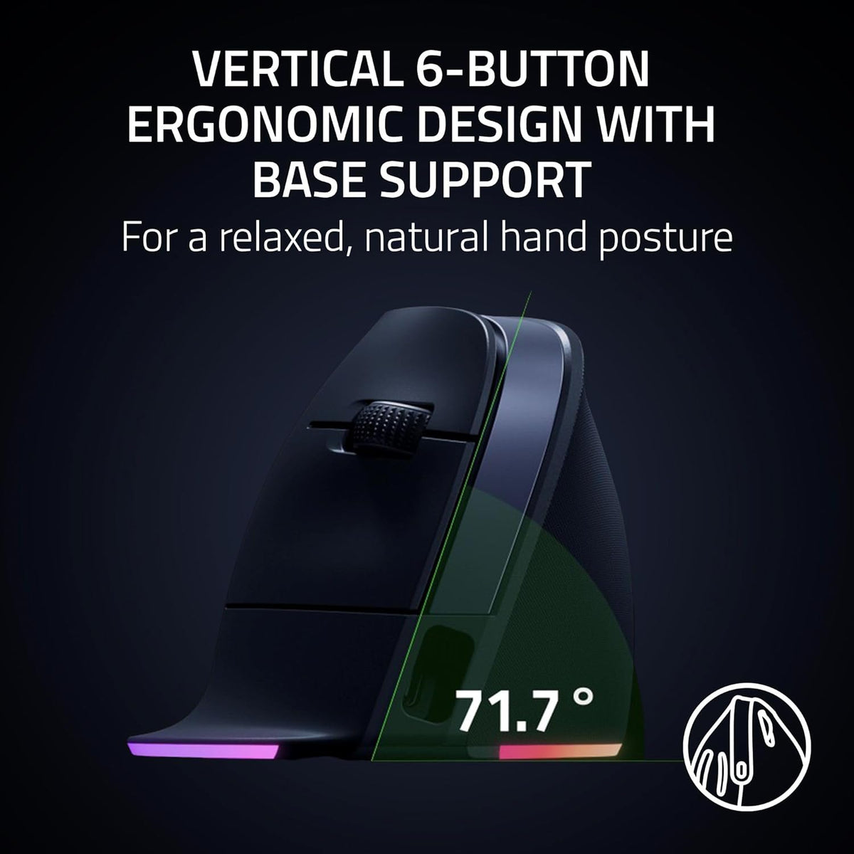 Souris verticale à connectivité sans fil Razer Pro Click V2 : Design ergonomique à 6 boutons - Aide intuitive en un clic - Compatible Windows et Mac - Connectivité multi-appareils via 2,4 GHz, Bluetooth ou USB-C doté de connectivité filaire…