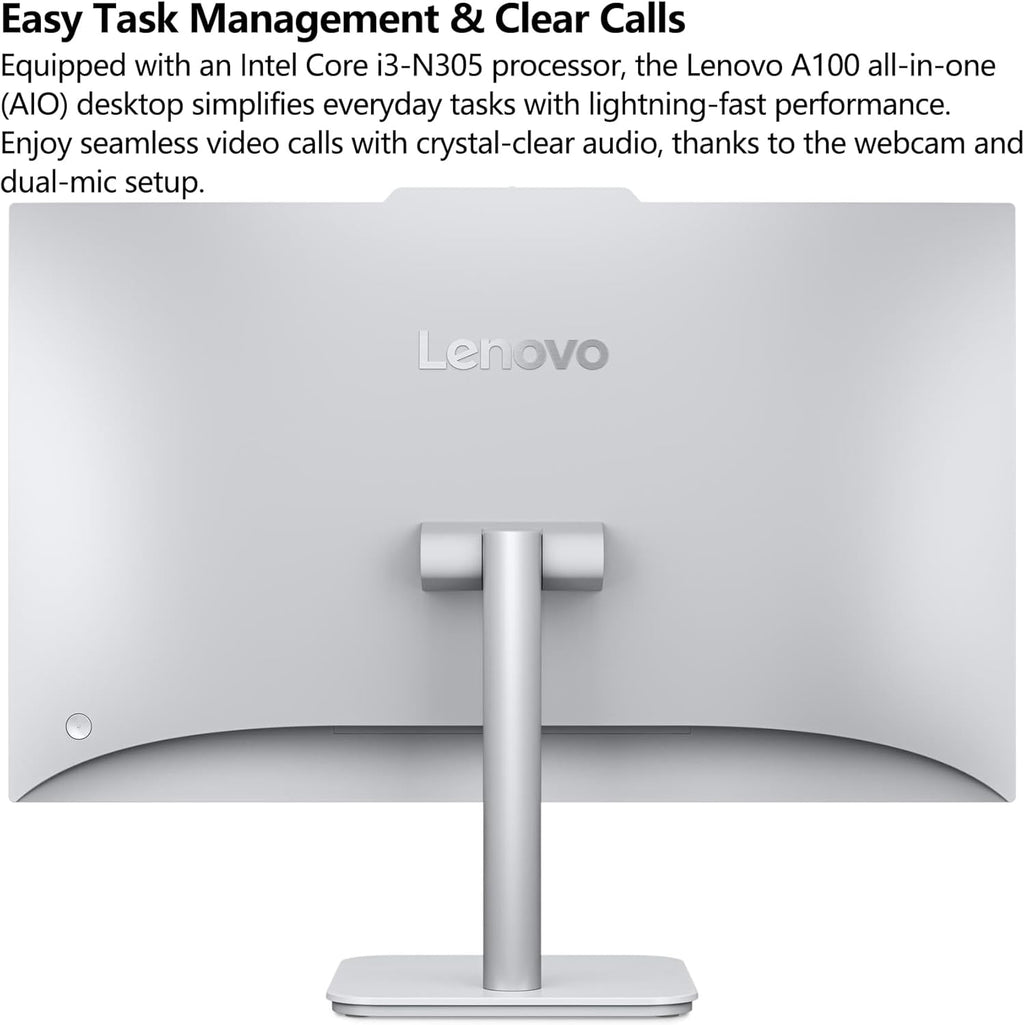 Ordinateur de bureau tout-en-un Lenovo IdeaCentre 24" 1080p, processeur Intel Core i3-N305 à 8 cœurs, 16 Go de RAM DDR4, SSD PCIe de 1 To, écran 23,8", adapté à un usage domestique, Office 365 inclus, Wi-Fi 6, Bluetooth, Windows 11, blanc.