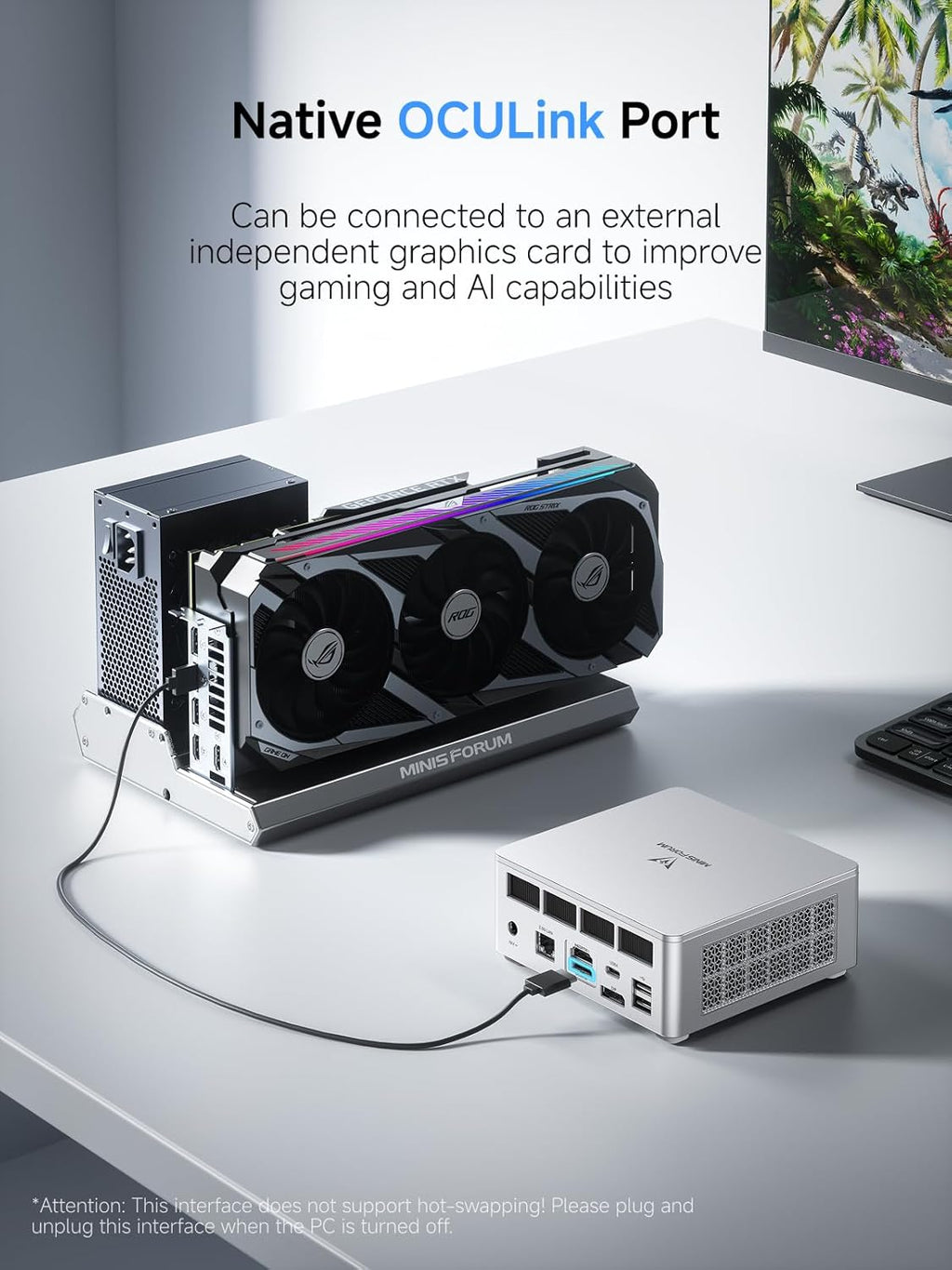 MINISFORUM UM880 Plus Mini PC Barebone AMD Ryzen 7 8845HS (8 cœurs/16 threads allant jusqu'à 5,1 GHz) Mini-ordinateurs sans RAM/SSD/OS Sortie vidéo HDMI/DP/USB4 OCuLink 2,5G LAN 5 ports USB Carte graphique Radeon 780M