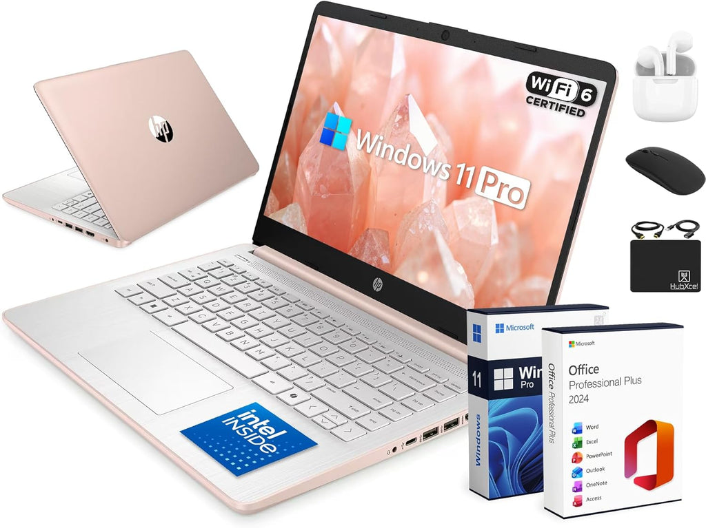Ordinateur compact portable HP Flagship 14 pour étudiants et professionnels (2026), Windows 11 Professionnel, Copilot AI, processeur Intel jusqu'à 2,8 GHz, 8 Go de RAM, 628 Go de stockage (128 Go SSD + 500 Go d'extension), Wi-Fi 6, HubxcelAccessory