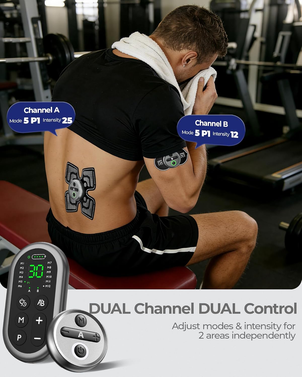 Appareil d'électrostimulation musculaire à connectivité sans fil KingPavonini TENS - Rangement et chargement tout-en-un, 48 modes et 30 intensités, appareil TENS à double canal pour le soulagement de la douleur, électrodes XL pour le dos, les…