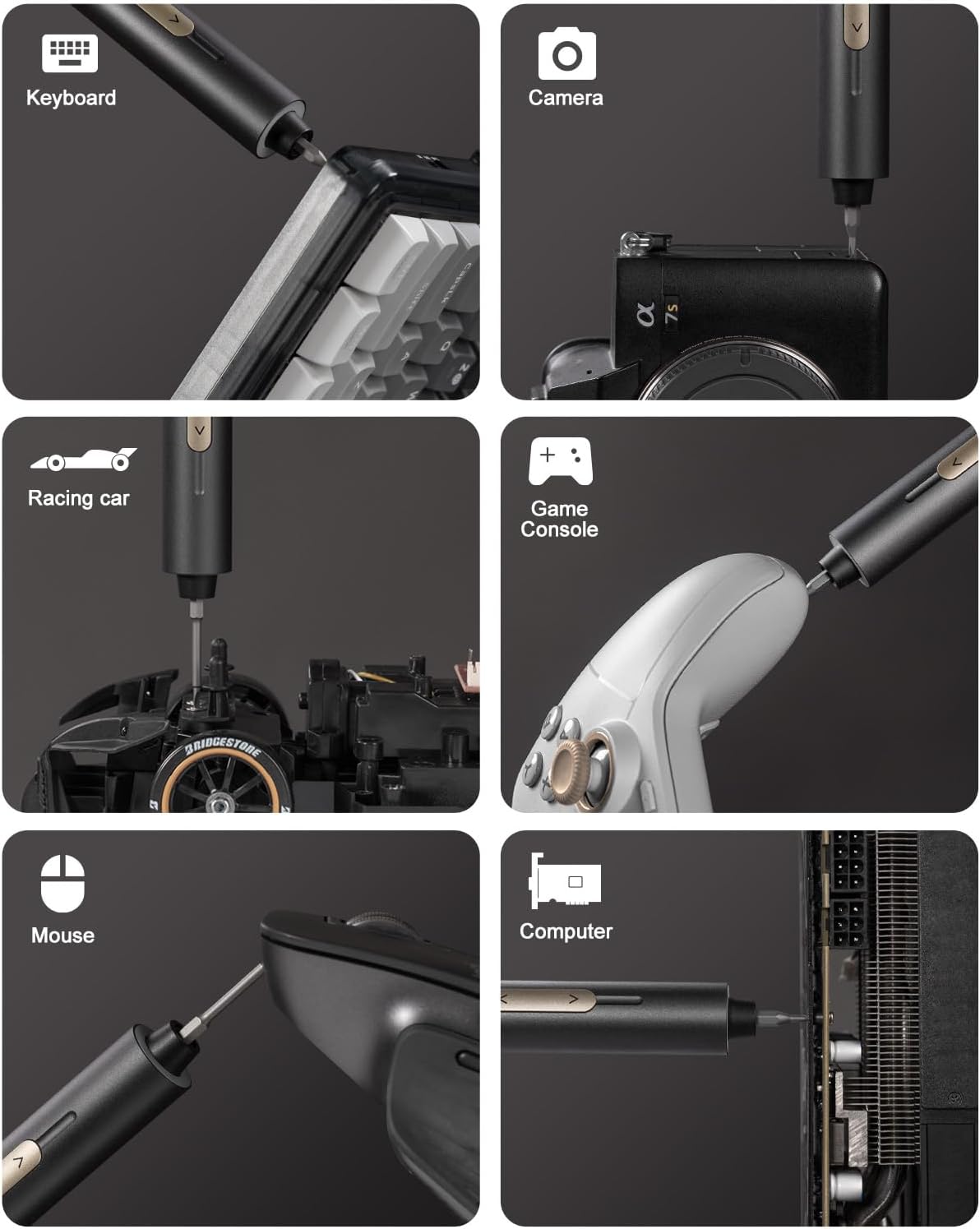 Tournevis électrique ultra mini Fanttik E2, sans fil, couple max. 0,6 Nm, 50 embouts magnétiques, hexagone 5/32'', rangement magnétique, outil de réparation pour appareils électroniques, appareils photo, ordinateurs portables et PC (gris)