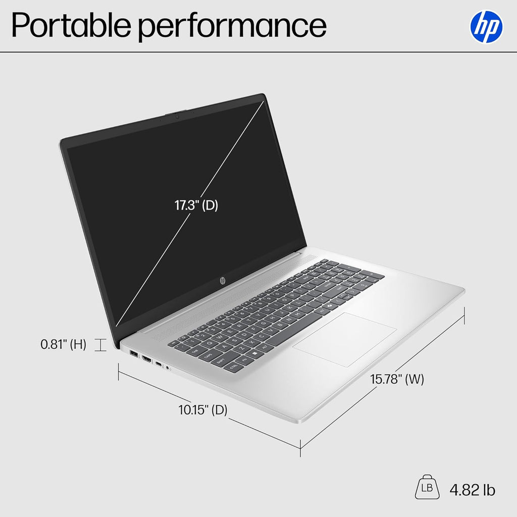 Ordinateur compact portable HP 17,3" tactile avec Office 365 pour le Web | Processeur AMD Ryzen 5 7430U (6 cœurs, 12 threads, jusqu'à 4,3 GHz, plus performant que le Core i7-1355U) | 16 Go de RAM | SSD de 512 Go | Pavé numérique | Sans souris