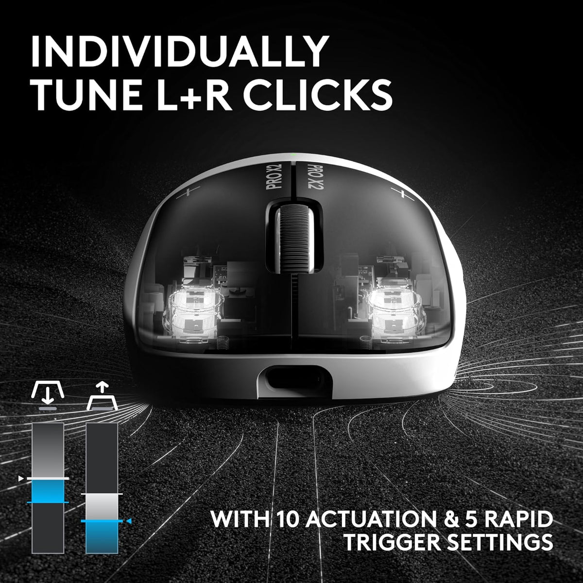 Souris gaming sans fil Logitech PRO X2 SUPERSTRIKE Lightspeed : performances ultra-rapides, ultra-légère (61 g), retour haptique personnalisable, chargement USB-C, pour PC/Mac/ordinateur compact portable – Blanche