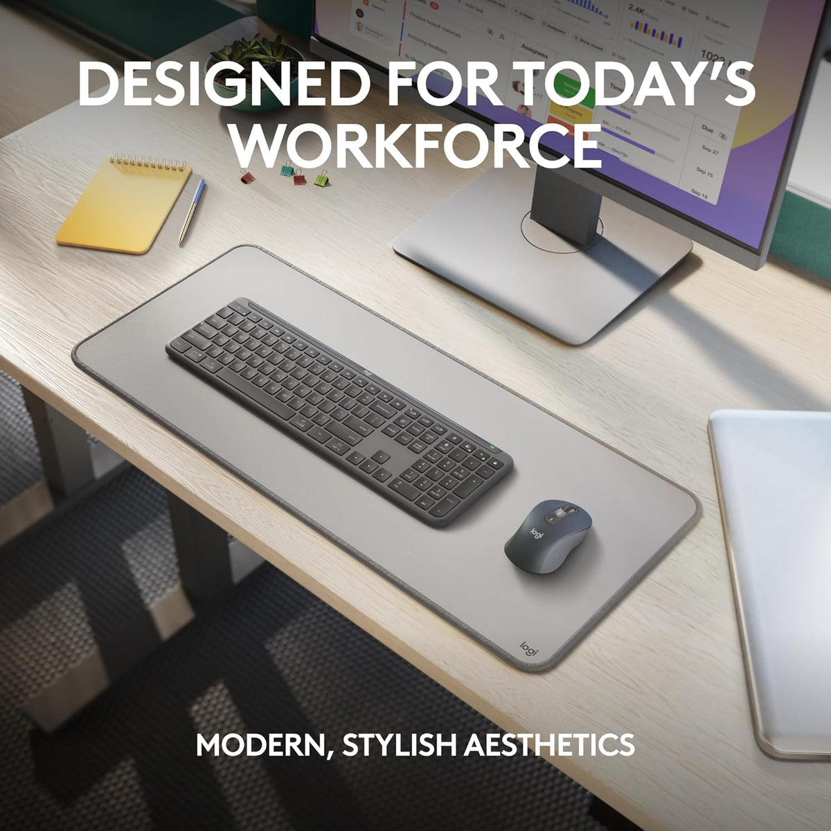 Ensemble clavier et souris à connectivité sans fil Logitech Signature Slim MK955 pour professionnels : frappe silencieuse, récepteur sécurisé, Bluetooth, certification internationale, compatible Windows/Mac/Chrome/Linux - Graphite