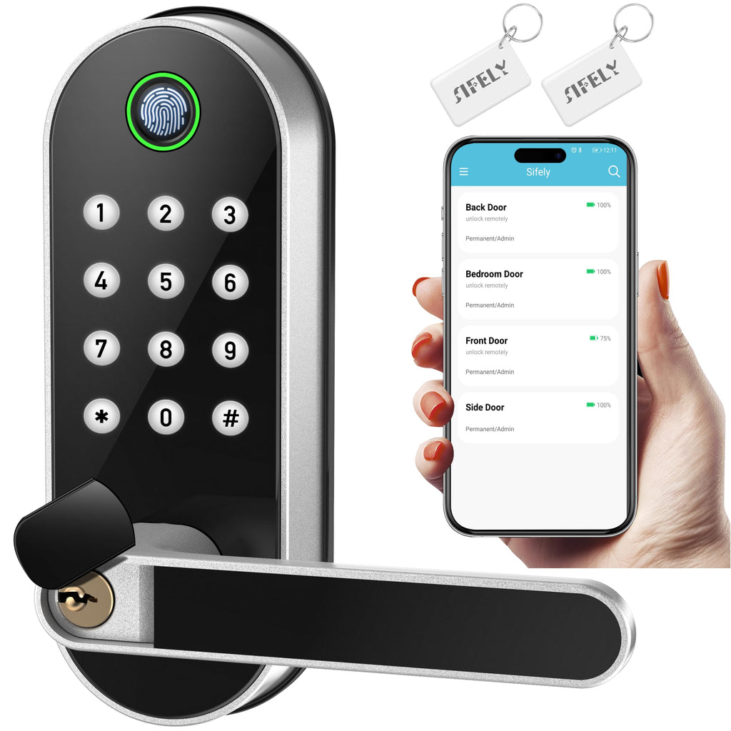 Serrure de porte intelligente SIFELY à empreinte digitale doté de clavier et poignée