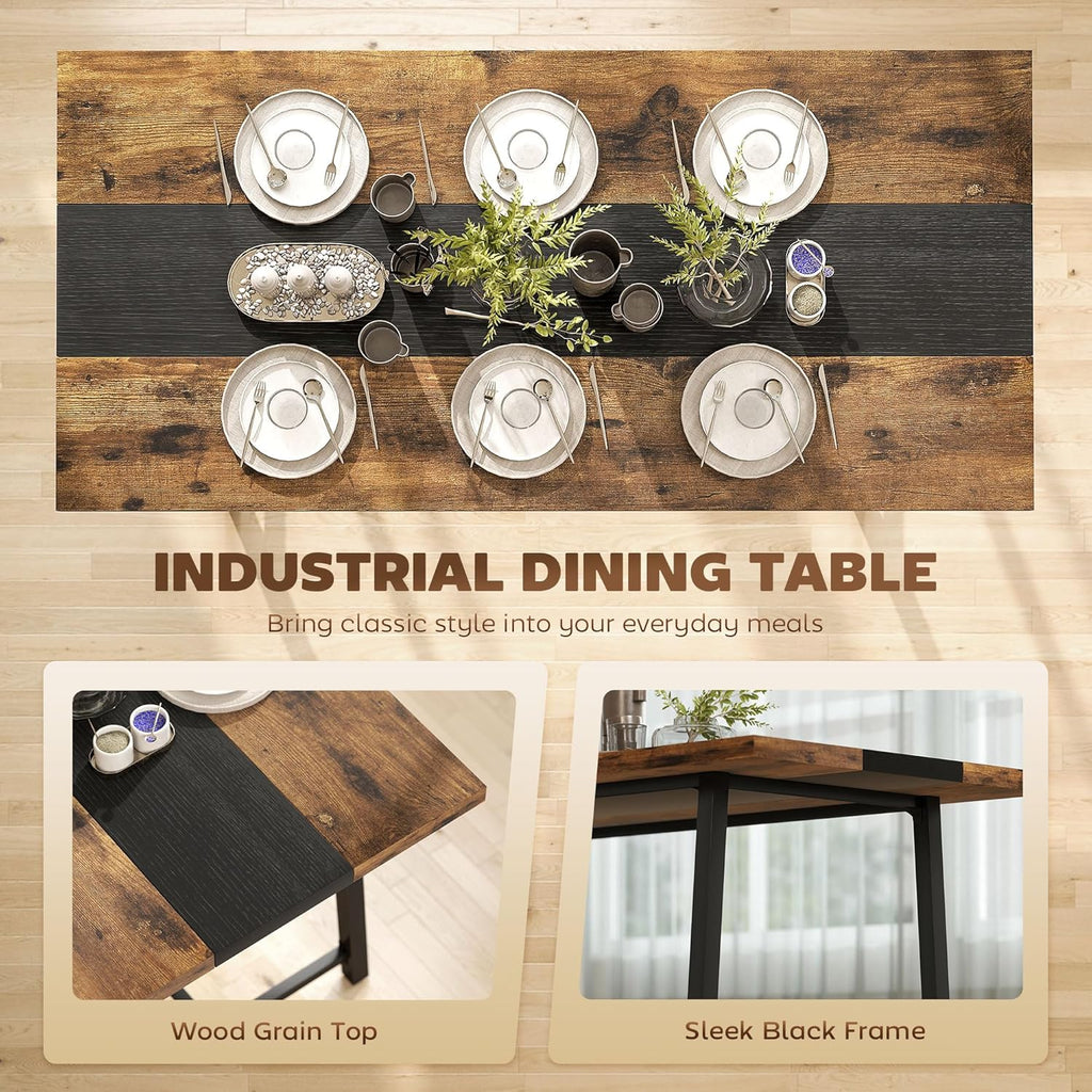 Table de salle à manger industrielle HOMCOM pour 8 personnes, table rectangulaire de 180 cm de long dotée de grand plateau et pieds en acier, marron rustique