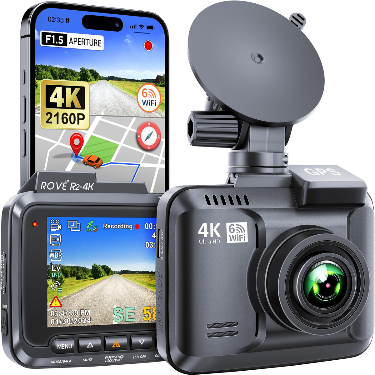 Caméra embarquée ROVE R2-4K doté de Wi-Fi, GPS, vision nocturne et angle de 150°