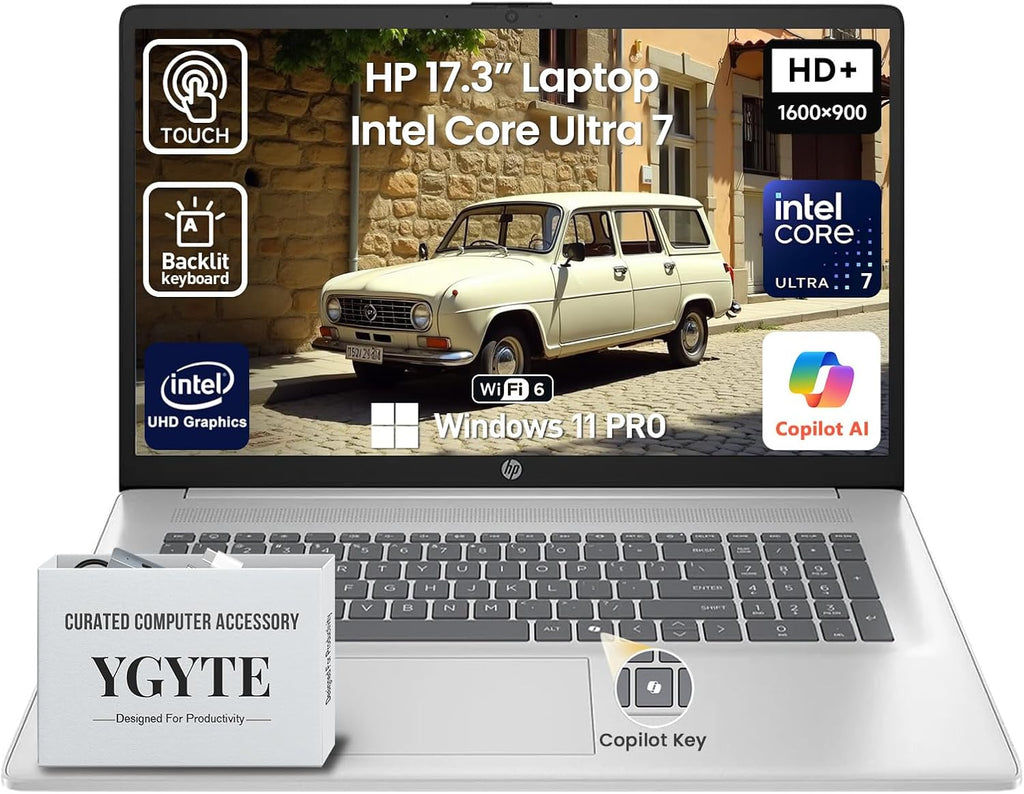 Ordinateur compact portable HP 2026 17 pouces à écran tactile HD+ IPS, PC professionnel avec intelligence artificielle, processeur Intel Core Ultra 7 de 15e génération (12 cœurs), 32 Go de RAM DDR5, SSD de 2 To, Windows 11 Pro, clavier rétroéclairé