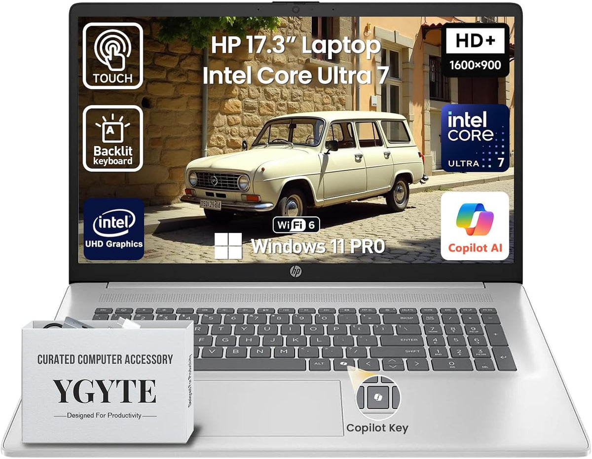 Ordinateur compact portable HP 2026 17 pouces à écran tactile HD+ IPS, PC professionnel avec intelligence artificielle, processeur Intel Core Ultra 7 de 15e génération (12 cœurs), 32 Go de RAM DDR5, SSD de 2 To, Windows 11 Pro, clavier rétroéclairé