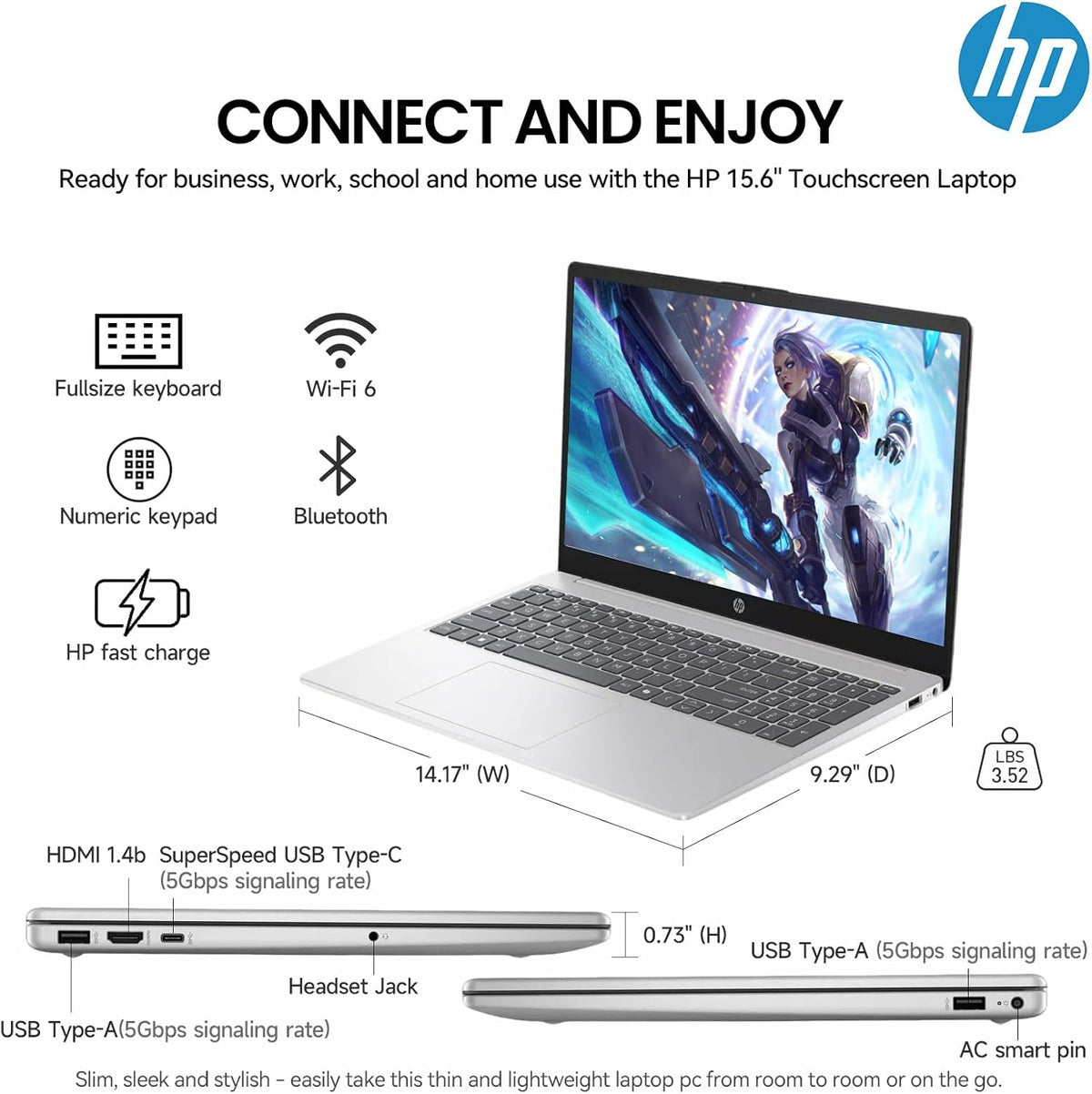 Ordinateur compact portable HP 15 pouces tactile FHD IPS, idéal pour les étudiants et les professionnels, processeur Intel Core i5 à 10 cœurs de 13e génération (supérieur à l'i7-1255U), Windows 11 Pro, pavé numérique, argent, 8 Go de RAM, SSD de 512