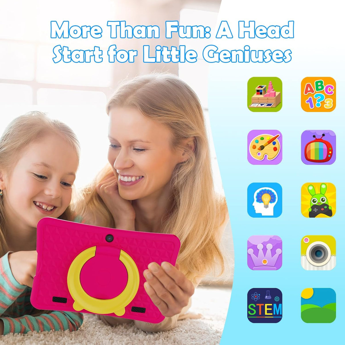 Tablette tactile DigiLand Android 15 pour enfants, 10,1 pouces, 6 Go de RAM + 32 Go de ROM (extensible via carte TF), contrôle parental, applications pour enfants préinstallées, double caméra 2 MP + 5 MP, tablette éducative Android avec étui de prote