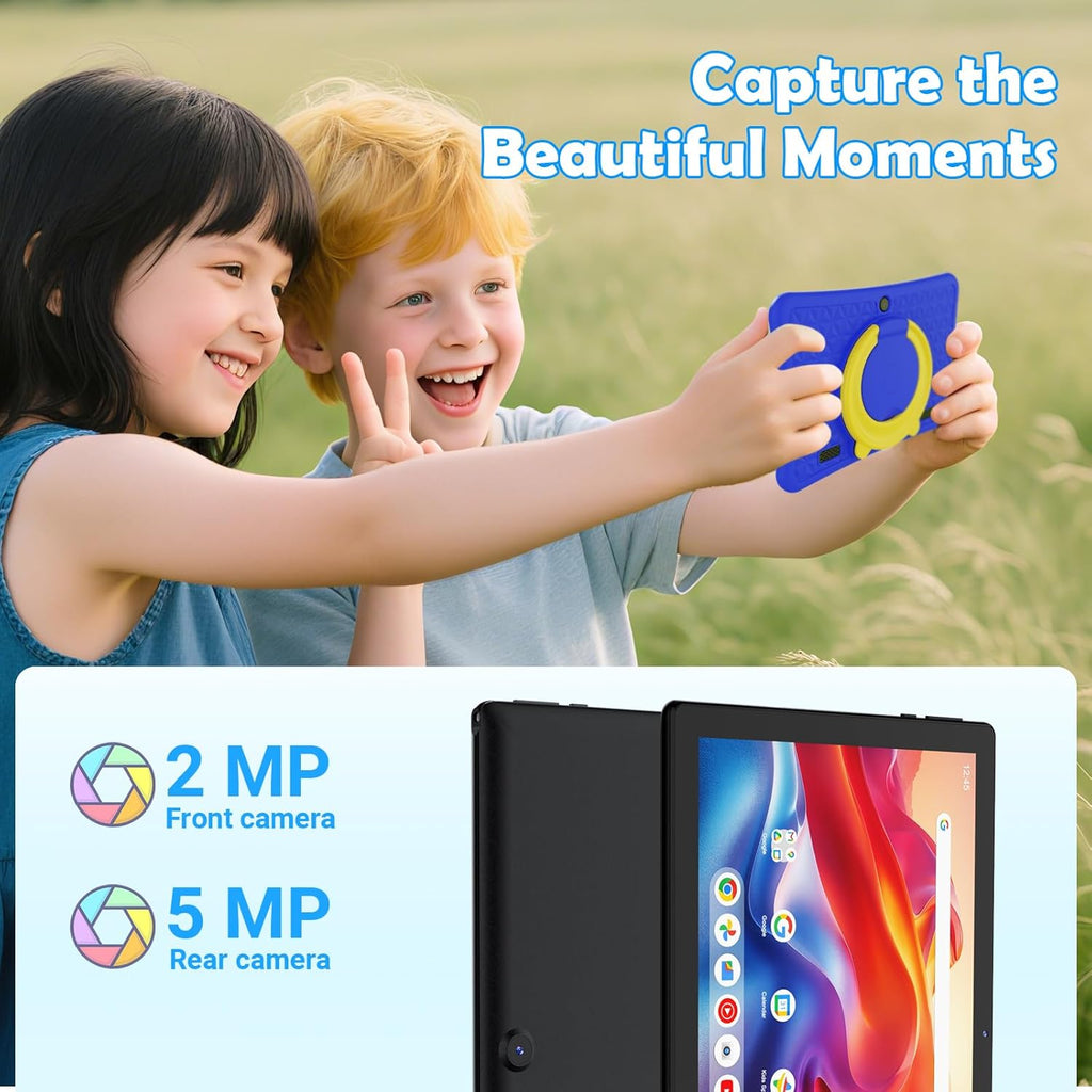 Tablette tactile DigiLand pour enfants 10,1 pouces, Android 15, 6 Go de RAM + 64 Go de ROM (extensible via carte TF), contrôle parental, applications pour enfants préinstallées, double caméra 2 MP + 5 MP, tablette éducative Android avec étui de prote
