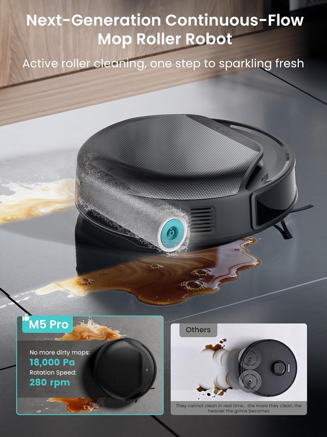 Aspirateur et laveur robot Lefant LiDAR, aspiration de 18 000 Pa, système d'évitement d'obstacles intelligent PSD 2.0, aspirateur robot tout-en-un doté de vidage automatique du bac pendant 120 jours, lavage, séchage et remplissage automatiques…
