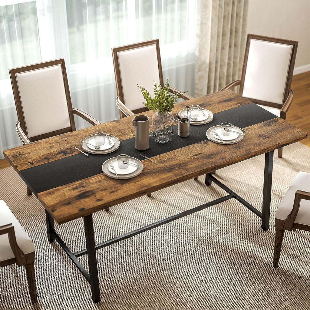 Table de salle à manger industrielle HOMCOM pour 8 personnes, table rectangulaire de 180 cm de long dotée de grand plateau et pieds en acier, marron rustique
