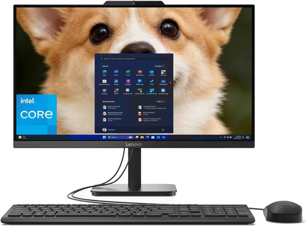 Ordinateur de bureau tout-en-un Lenovo AIO 24 FHD, licence à vie pour Office 365 pour le Web, processeur Intel quadricœur, 8 Go de RAM DDR4, SSD PCIe de 512 Go, Wi-Fi 6, Bluetooth 5.2, HDMI, noir onyx, clavier, Windows 11 Famille – Modèle pratique