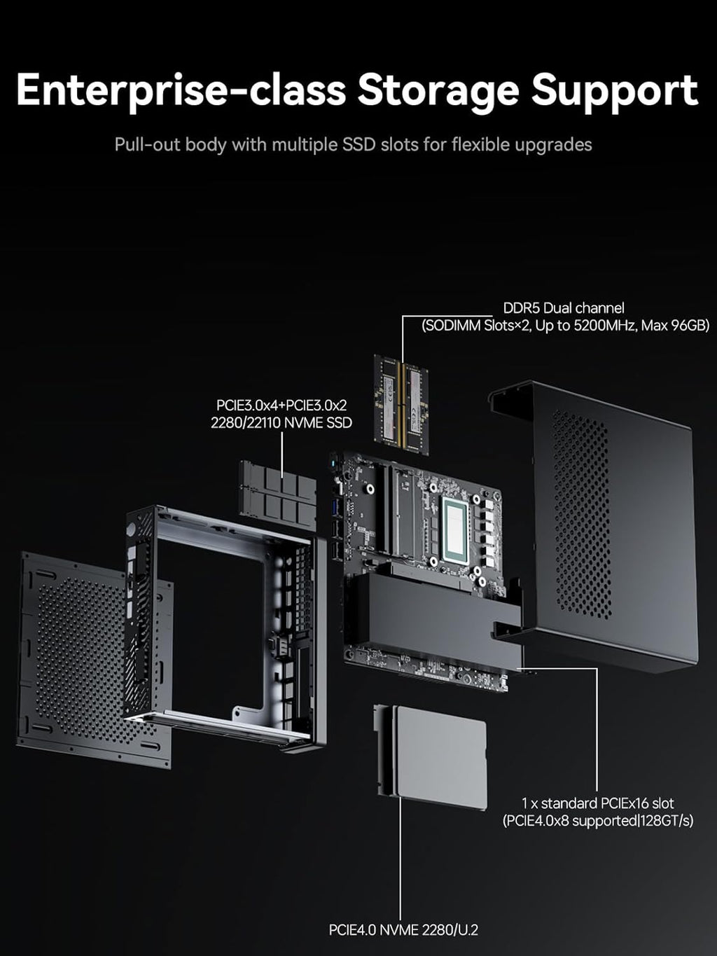 MINISFORUM MS-01-S1260 Mini PC Barebone doté de Intel Core i5-12600H, compatible vPro Enterprise, 2 ports LAN SFP+ 10 Gbps, 2 ports RJ45 2,5 Gb, 2 ports USB 4.0, 16 emplacements PCIe 4.0, SSD M.2 NVMe et SSD U.2 NVMe (sans système d'exploitation…