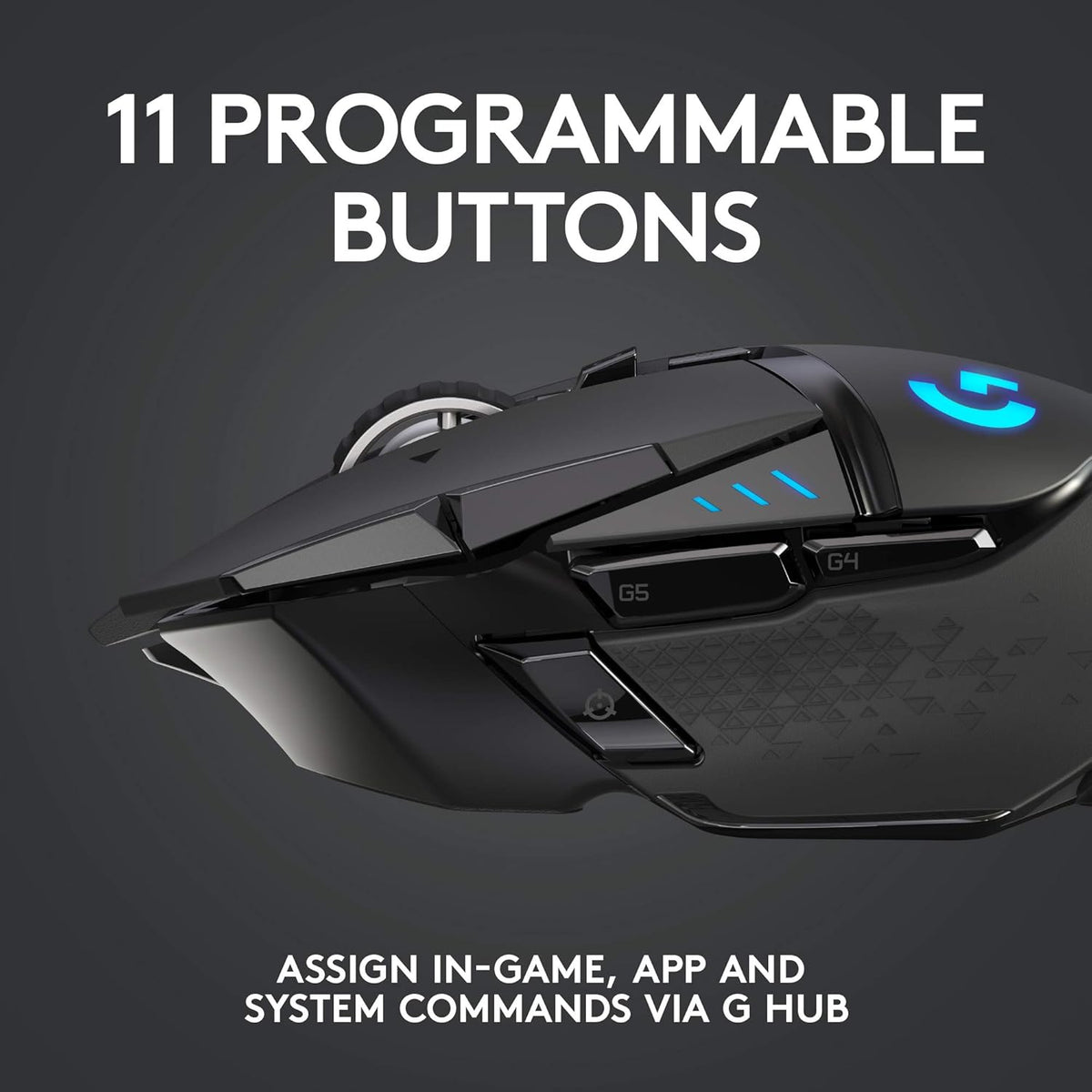 Souris gaming à connectivité sans fil Logitech G502 Lightspeed doté de capteur Hero 25K, compatible PowerPlay, poids ajustables et éclairage RVB Lightsync - Noir