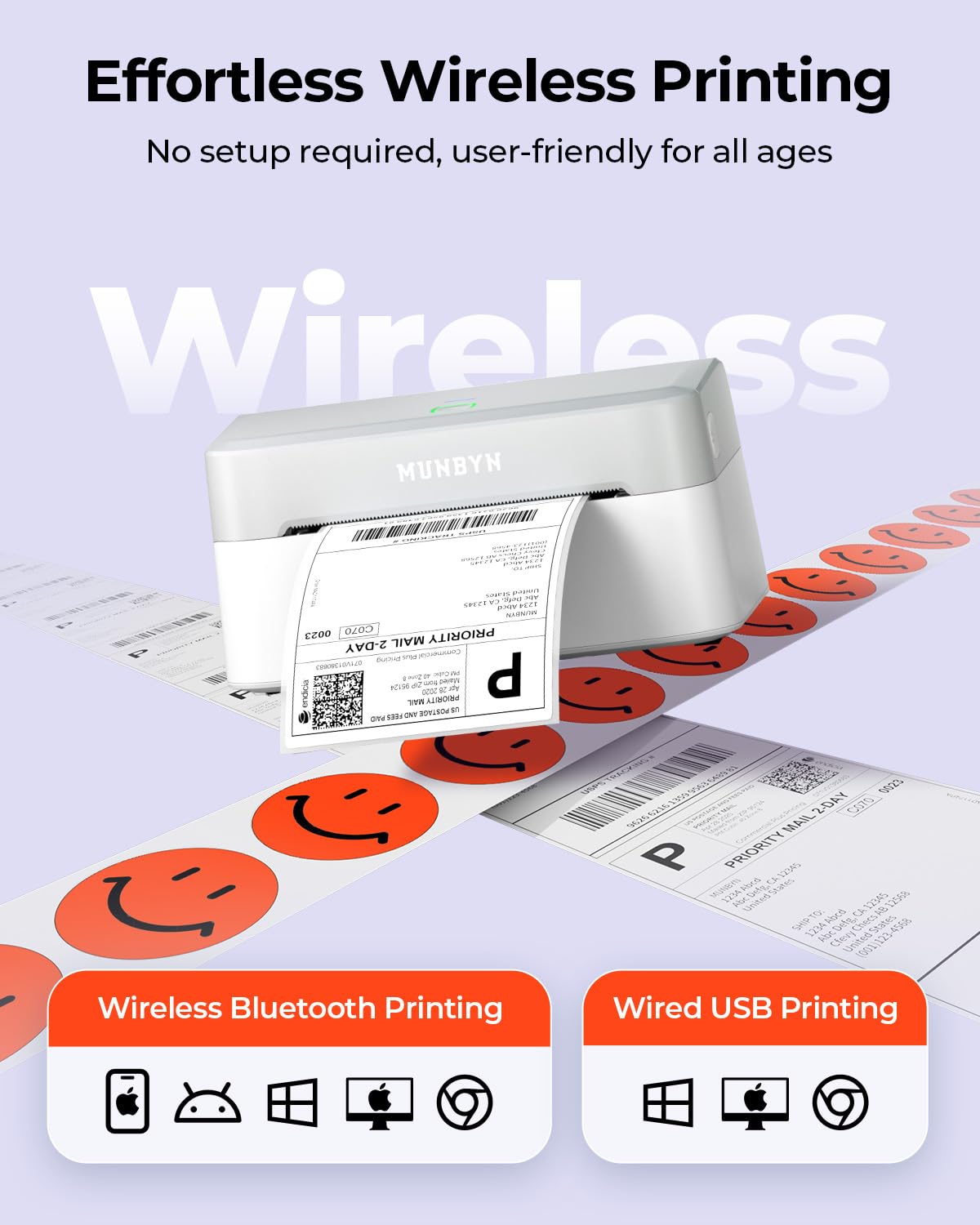 Imprimante d'étiquettes thermique Bluetooth MUNBYN RW403B - 4x6 à connectivité sans fil