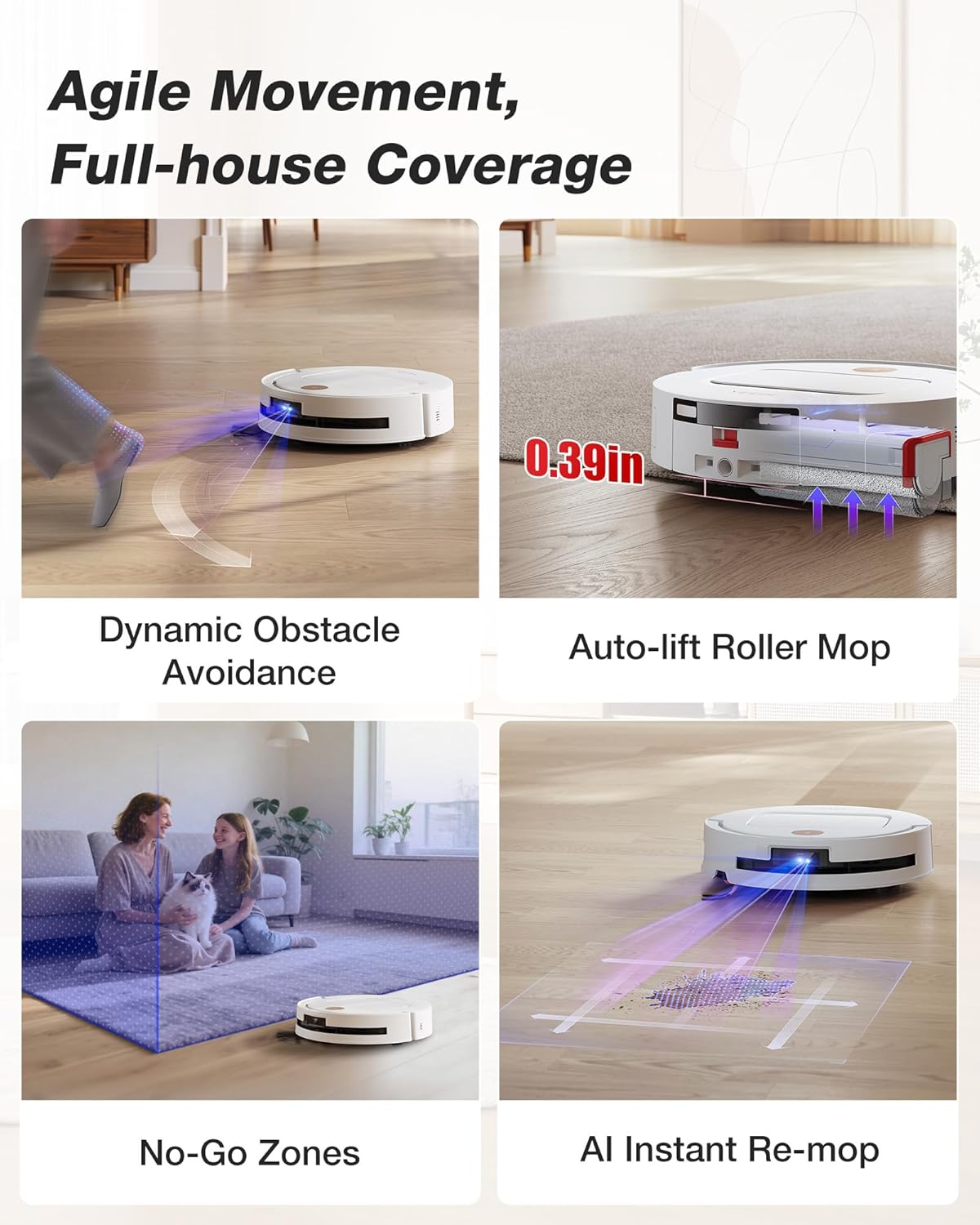Aspirateur et laveur robot Yeedi M14 Plus doté de station tout-en-un, 18 000 Pa, rouleau OZMO pour un lavage instantané et autonettoyant, lavage à l'eau chaude à 75 °C et séchage automatique, ZeroTangle 3.0, vidage automatique, blanc