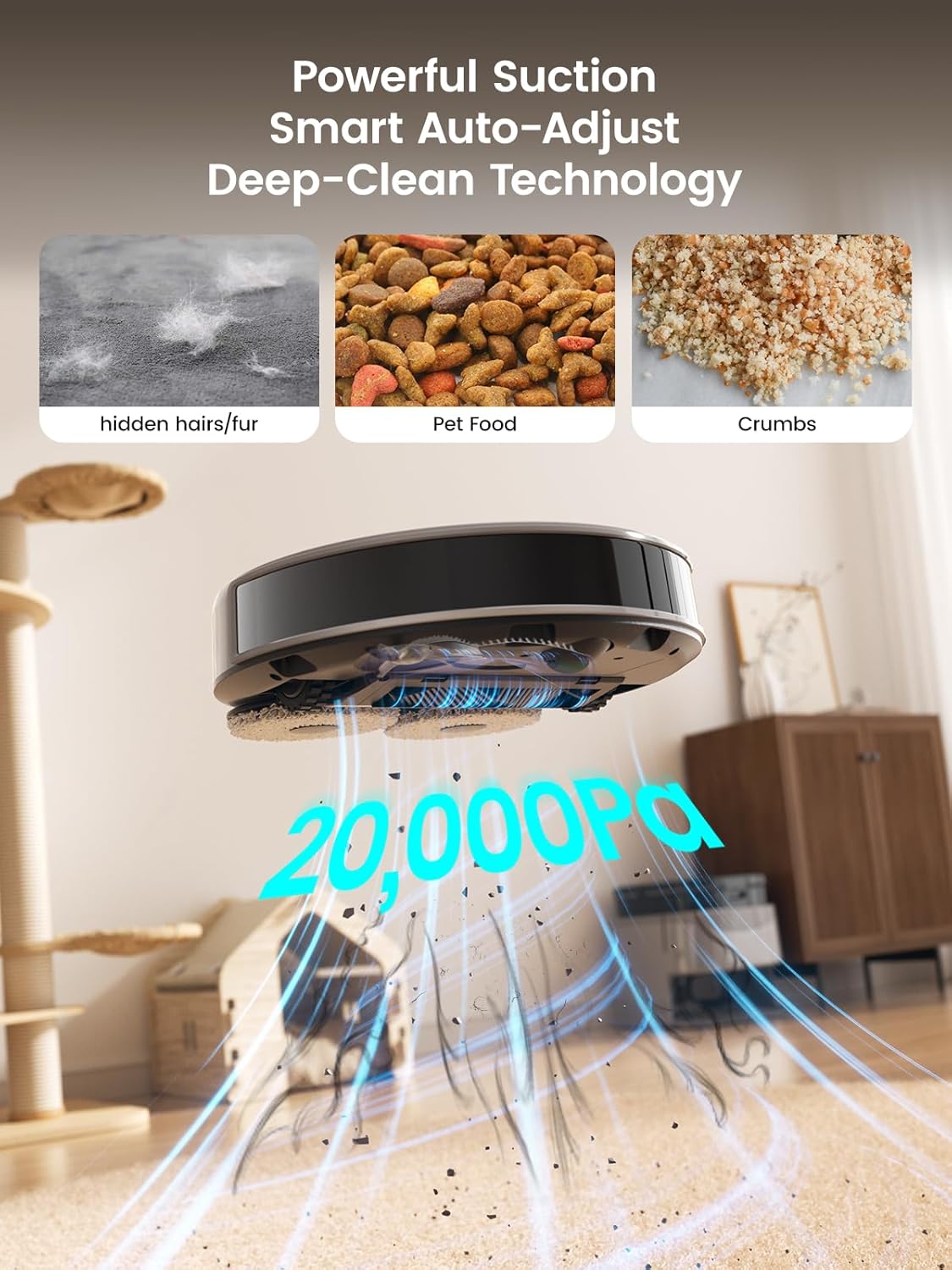 Aspirateur et laveur robot Lefant LiDAR, aspiration de 20 000 Pa, vidage automatique après 90 jours, détection d'obstacles, lavage et séchage automatiques, adapté à les poils d'animaux et les tapis, compatible Wi-Fi 5G, Alexa/application/Apple…
