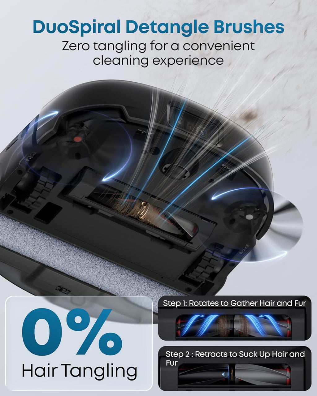 Aspirateur robot eufy E25, aspiration turbo de 20 000 Pa, balai à franges doté de système HydroJet, robot aspirateur et balai tout-en-un, nettoyage des bords et des coins, conception anti-enchevêtrement, évitement des obstacles par IA (version…