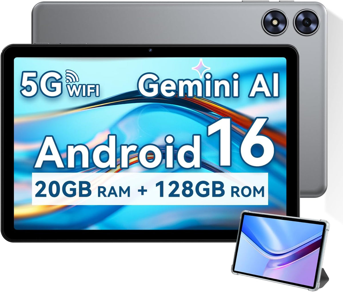 Tablette tactile SVITOO 10 pouces, Android 16 pour enfants et adultes, processeur octocœur, 20 Go de RAM, 128 Go de stockage extensible jusqu'à 1 To, double caméra 8 MP et 2 MP, écran partagé, batterie 6 600 mAh, GPS, deux haut-parleurs, déverrouilla