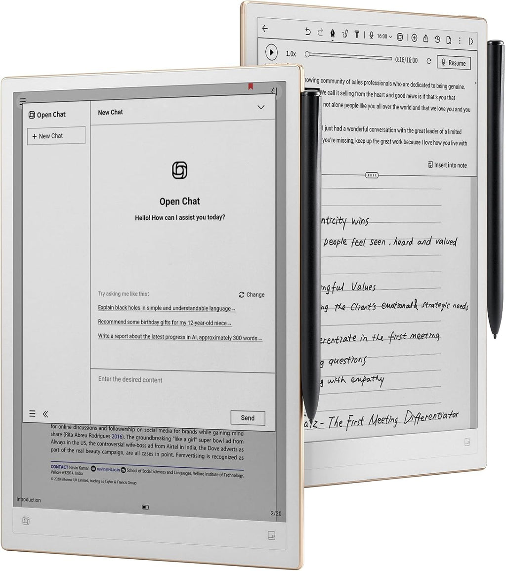 Tablette tactile à encre électronique iflytek AINOTE 2 10,65 pouces avec intelligence artificielle pour la prise de notes en réunion. Ultra-mince (4,2 mm), elle offre la transcription vocale en 16 langues et la conversion de l'écriture manuscrite en