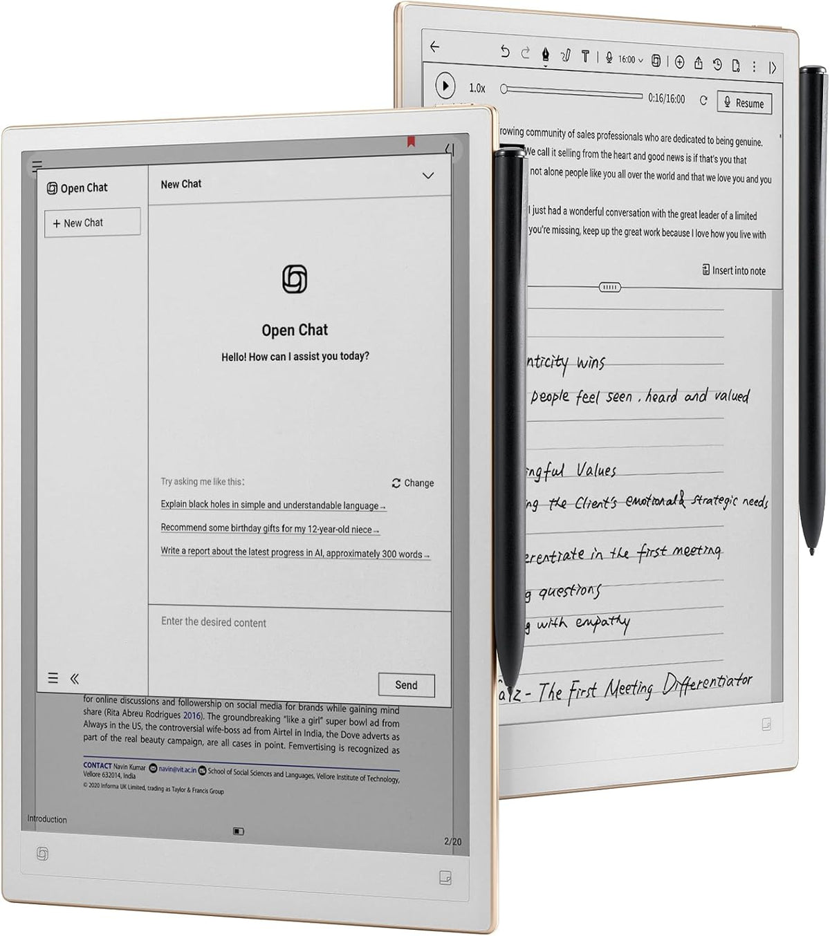 Tablette tactile à encre électronique iflytek AINOTE 2 10,65 pouces avec intelligence artificielle pour la prise de notes en réunion. Ultra-mince (4,2 mm), elle offre la transcription vocale en 16 langues et la conversion de l'écriture manuscrite en