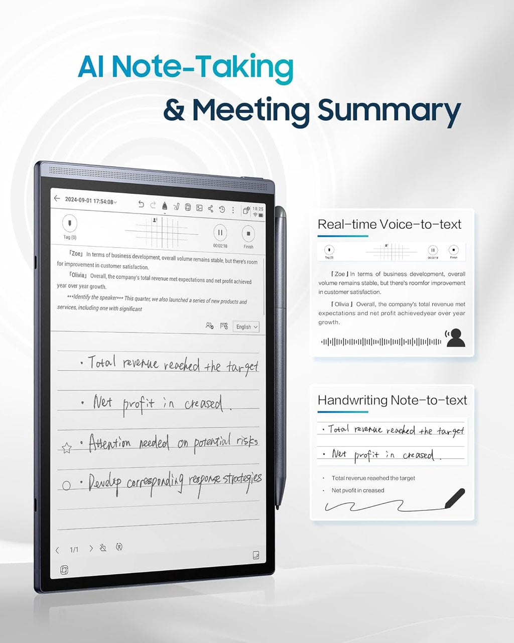 Pack iFLYTEK AINOTE Air 2 – Tablette tactile de prise de notes IA à encre électronique 8,2 pouces avec stylet, 4 096 niveaux de pression, carnet numérique avec transcription vocale, prise en charge multilingue, idéale pour les réunions et les études