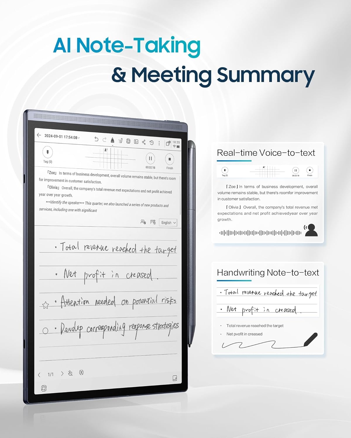Pack iFLYTEK AINOTE Air 2 – Tablette tactile de prise de notes IA à encre électronique 8,2 pouces avec stylet, 4 096 niveaux de pression, carnet numérique avec transcription vocale, prise en charge multilingue, idéale pour les réunions et les études