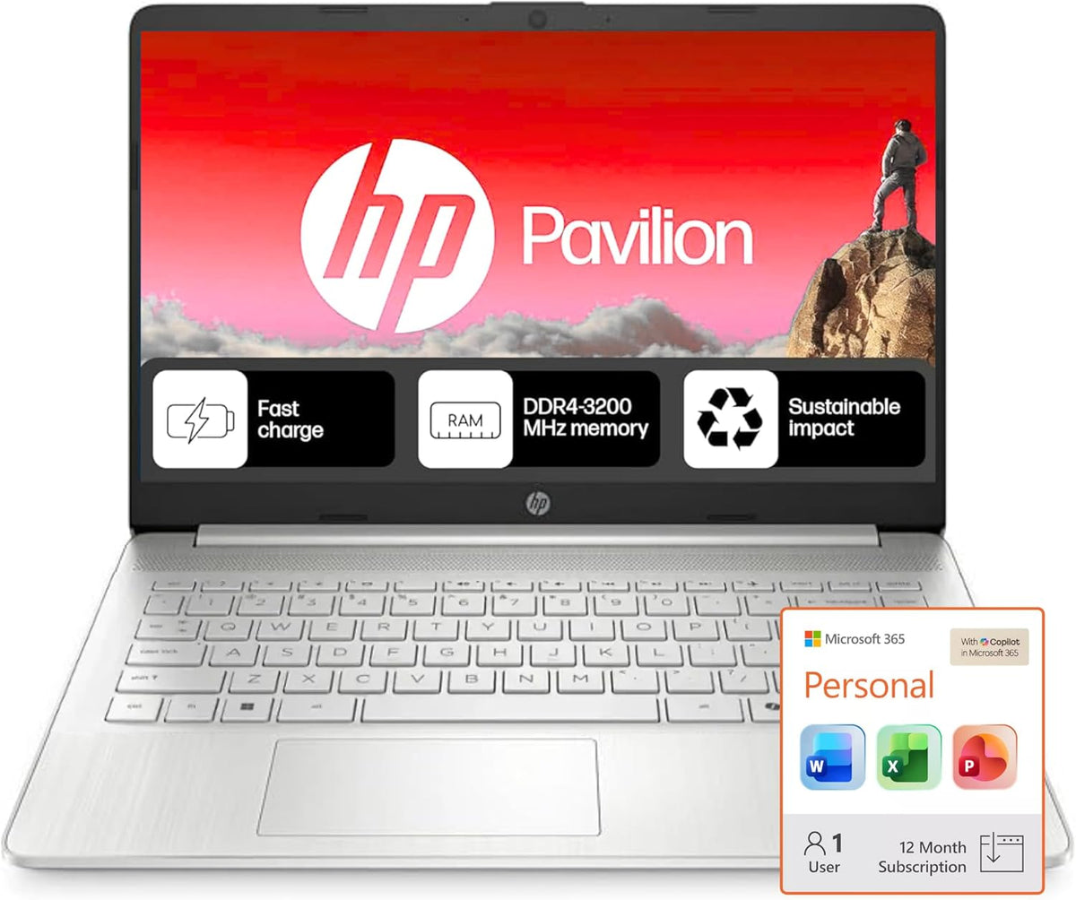 Ordinateur compact portable HP Ultrabook • 1 To de stockage en ligne avec 128 Go supplémentaires (64 Go internes et 64 Go externes USB) • 8 Go de mémoire vive intelligente • Autonomie d'une journée • Windows 11 • 1 an d'abonnement à Microsoft Office