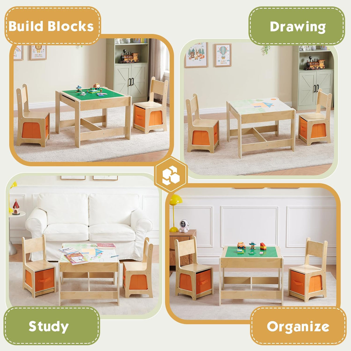 Ensemble table et chaises en bois pour enfants, table d'activités 3 en 1 dotée de tiroir de rangement, table de jeu modulable 2 en 1 avec plateau détachable pour dessiner et lire