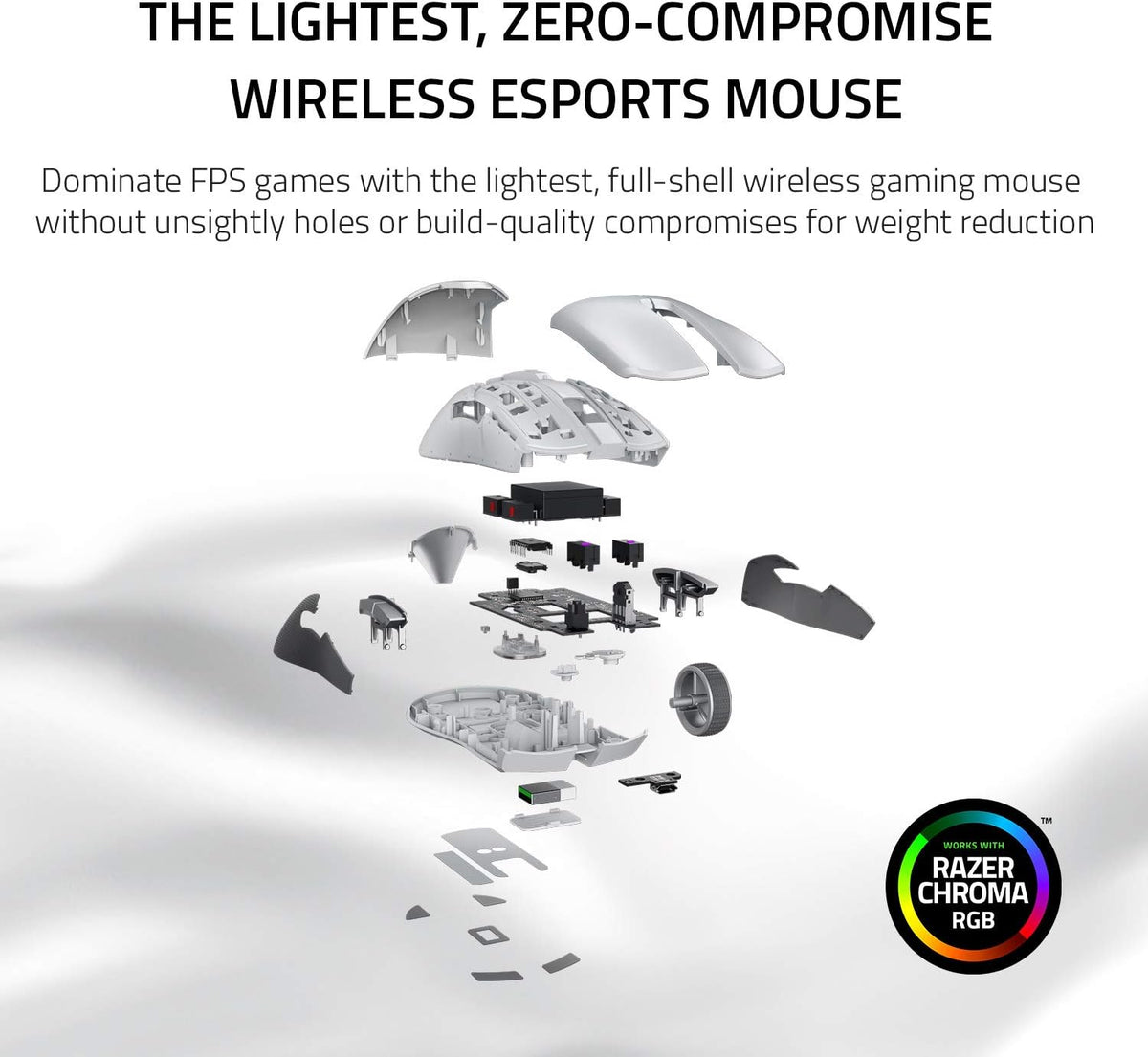 Souris gaming à connectivité sans fil ultra-légère Razer Viper Ultimate et station de charge RGB : Technologie à connectivité sans fil Hyperspeed - Capteur optique 20 000 DPI - Poids plume de 74 g - Autonomie de 70 h - Blanc mercure