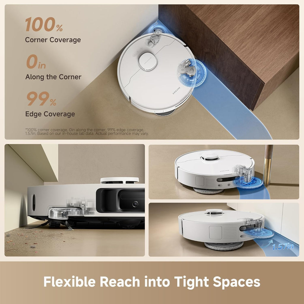 Aspirateur et laveur robot DREAME L40 Ultra Gen 2, aspiration de 25 000 Pa, brosse latérale extensible, station de nettoyage et de vidage automatique, commande vocale et application, blanc – Modèle pratique