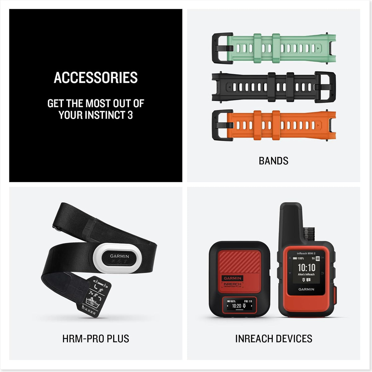 Présentation : Garmin Instinct® 3 45 mm, montre connectée GPS robuste pour l'extérieur, avec écran solaire, lunette renforcée en métal et lampe torche intégrée, couleur noire.