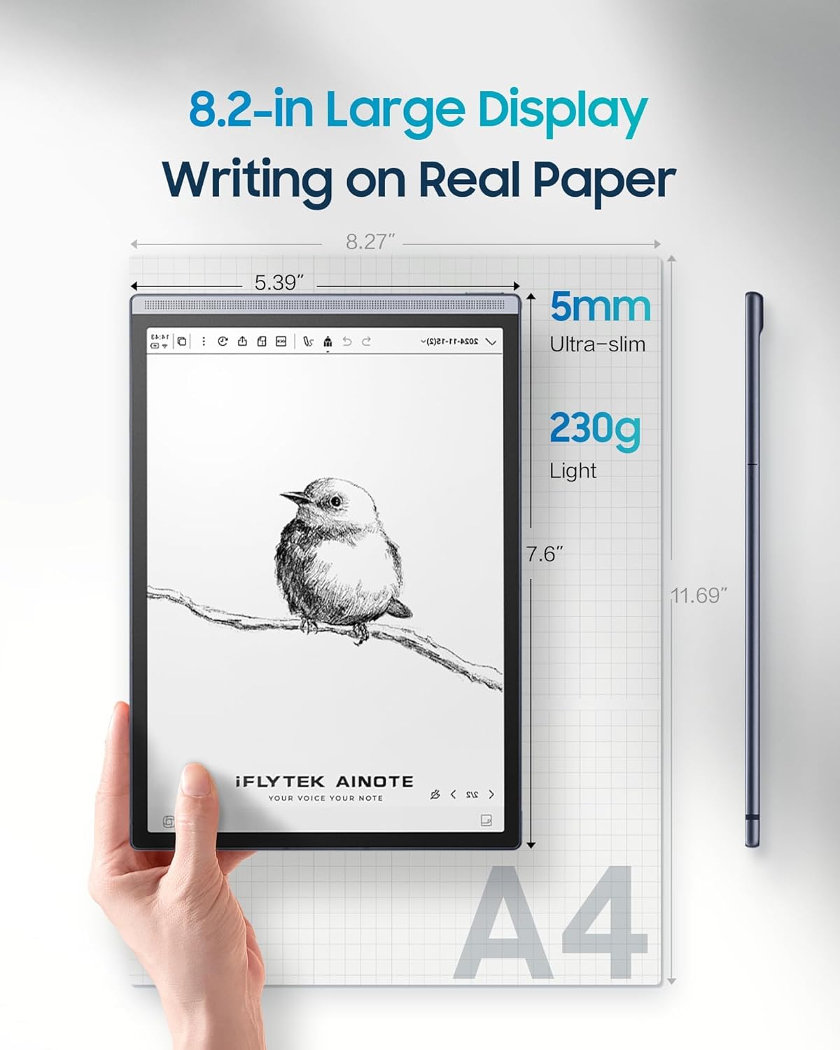Pack iFLYTEK AINOTE Air 2 – Tablette tactile de prise de notes IA à encre électronique 8,2 pouces avec stylet, 4 096 niveaux de pression, carnet numérique avec transcription vocale, prise en charge multilingue, idéale pour les réunions et les études