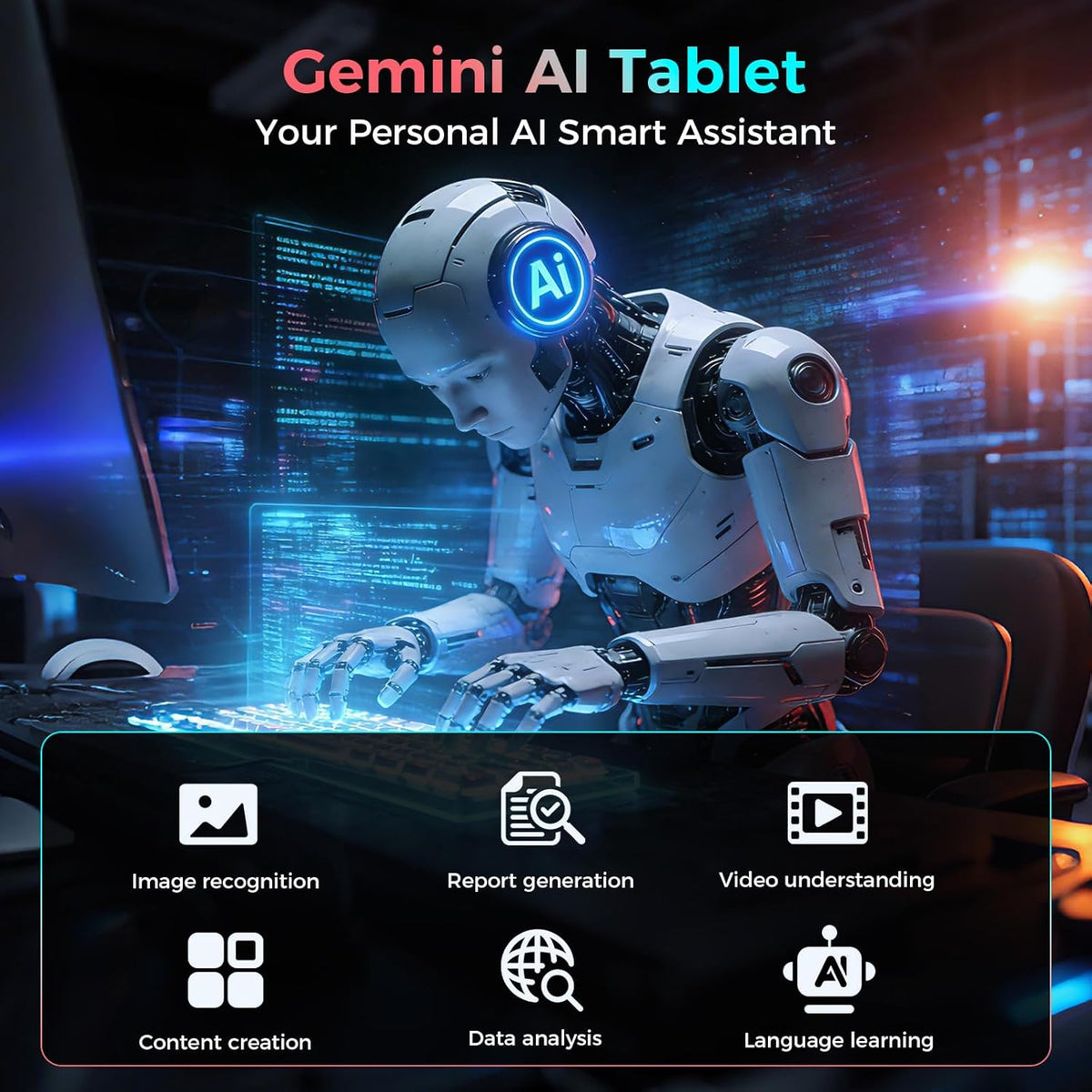 Tablette tactile avec clavier, tablette Android 15 (2026) avec 26 Go + 256 Go + 2 To extensible, écran 10 pouces, processeur 8 cœurs, intelligence artificielle Gemini, Wi-Fi 5G, batterie 8 000 mAh, Bluetooth 5.0, GPS, étui, souris et stylet inclus (é