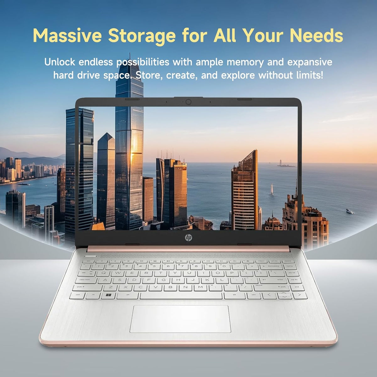 Ordinateur compact portable HP 14 Quad-Core (Beat i3), 8 Go de RAM, 256 Go de stockage (128 Go UFS + carte SD de 128 Go), abonnement d'un an à Office 365, Copilot AI, idéal pour les études et la rentrée scolaire, Windows 11 avec accessoires GM