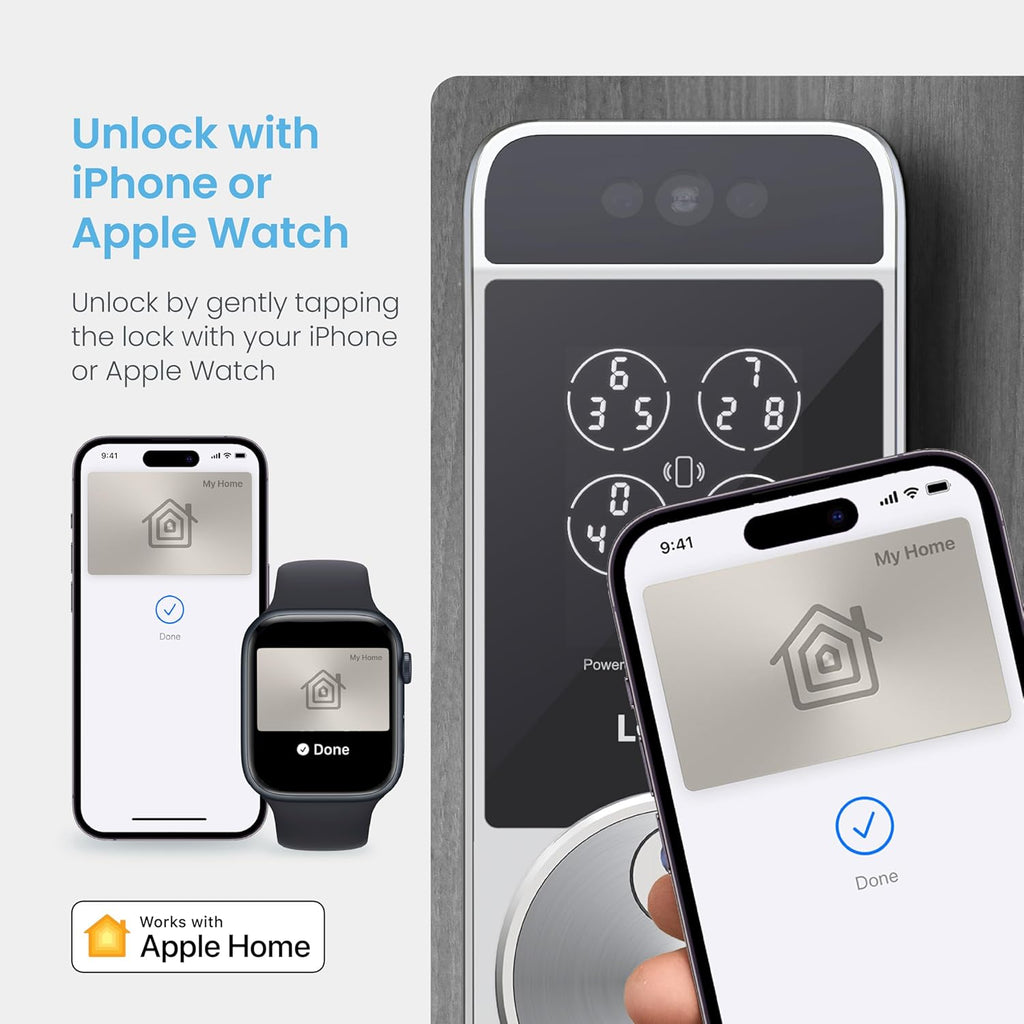 Serrure connectée Lockly Visage Zeno Series, serrure d'entrée sans clé par reconnaissance faciale et empreinte digitale, pêne dormant Wi-Fi intégré compatible doté de Apple Home Key, clavier PIN Genie, contrôle à distance via application…